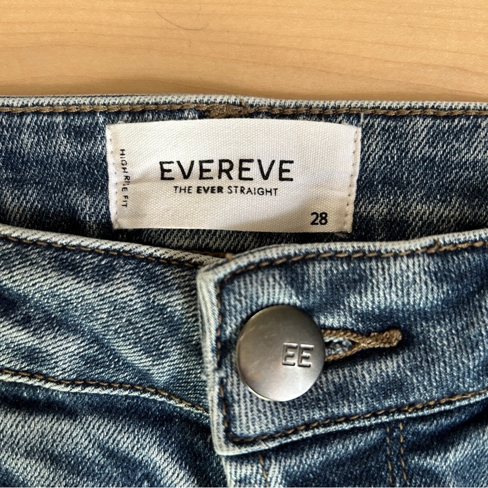 Evereve The Ever Straight High Rise Crop Denim Jeans Blue 28